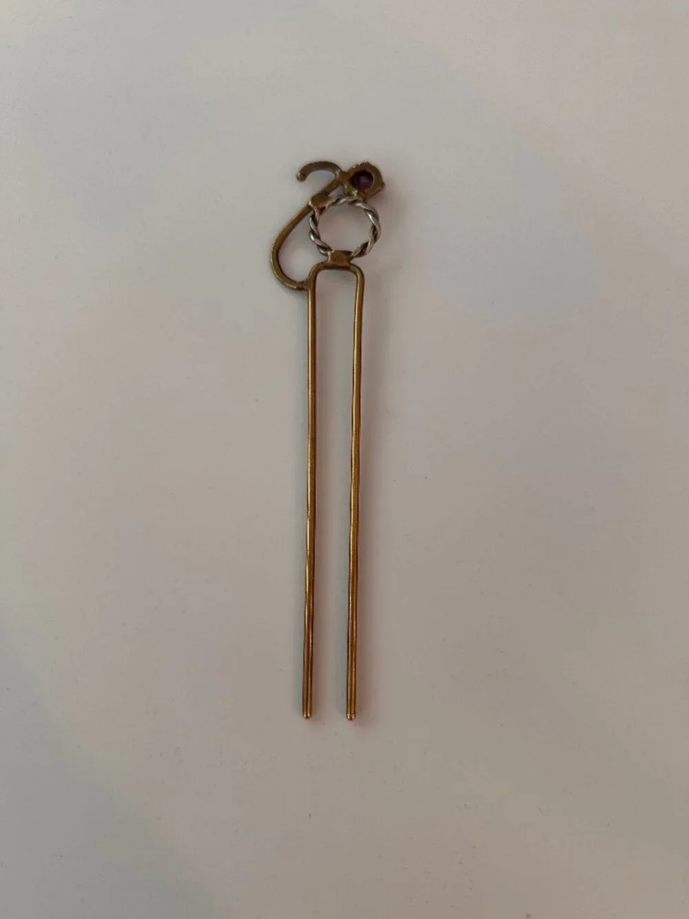 Brass and Crystal Hair Pin